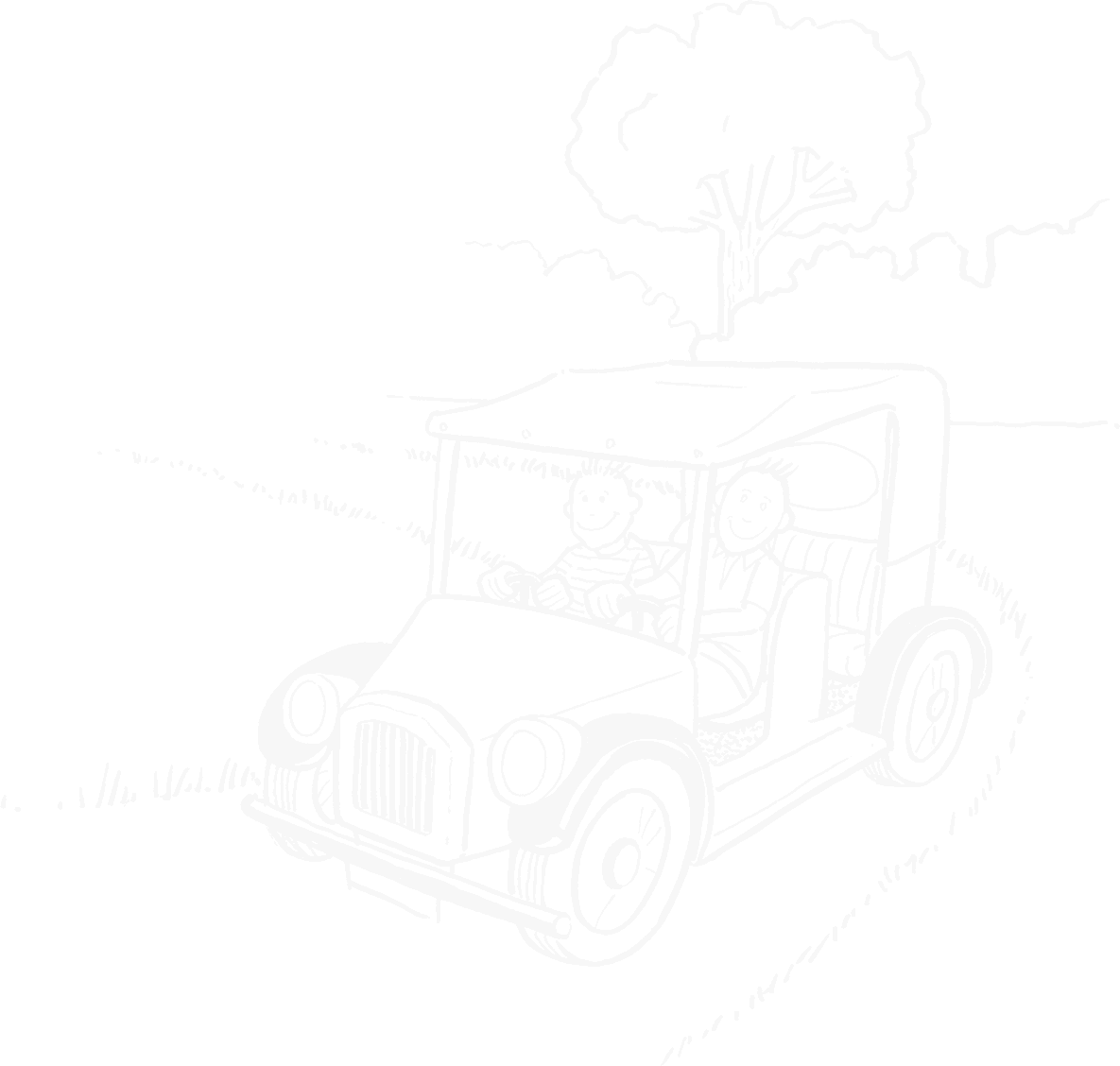Illustration of man driving car on a country lane